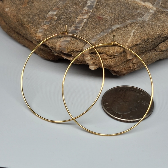 Minimalist Jewelry Hypoallergenic Hoops 14K Yellow Gold plated Thin Earrings - Picture 4 of 9